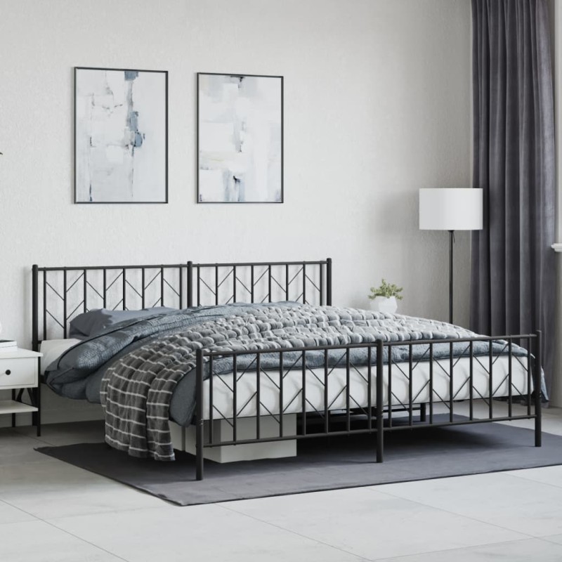 vidaXL Estructura de cama cabecero y pie de cama metal negro 193x203cm vidaXL Estructura de cama cabecero y pie de cama metal negro 193x203cm