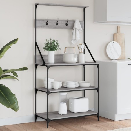 vidaXL Estantería cocina con ganchos madera ingeniería gris Sonoma