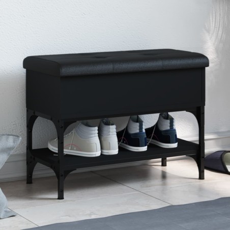 vidaXL Banco zapatero madera de ingeniería negro 62x32x45 cm