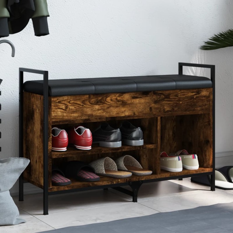 vidaXL Banco zapatero madera ingeniería roble ahumado 85,5x32x57,5 cm vidaXL Banco zapatero madera ingeniería roble ahumado 85,5x32x57,5 cm