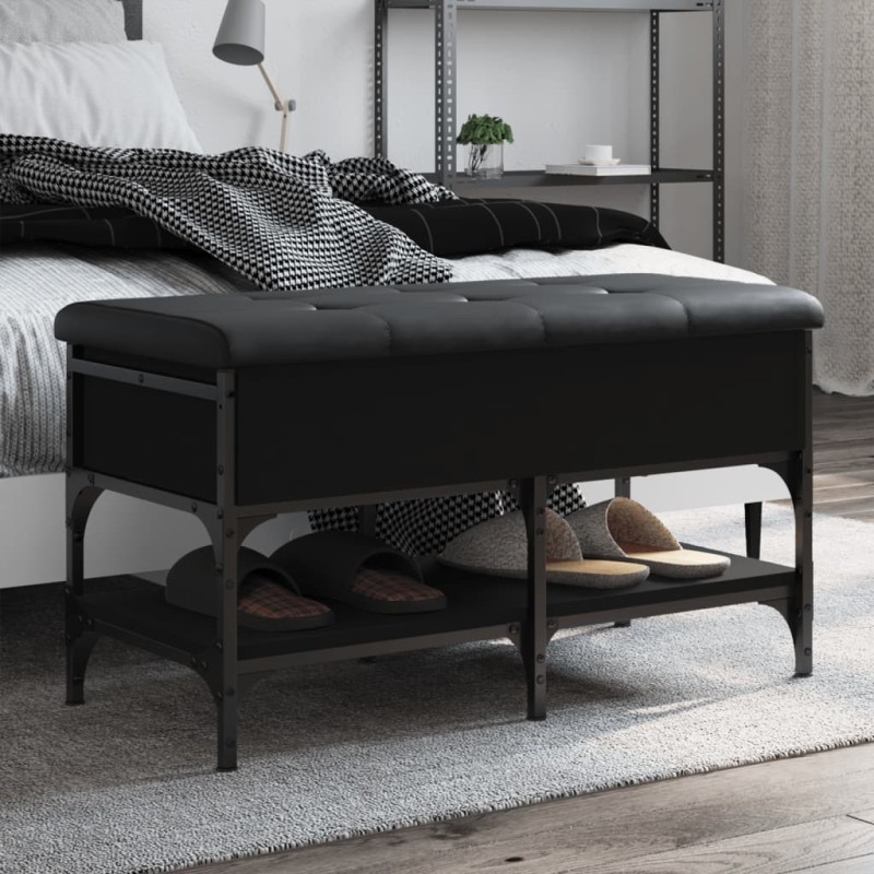 vidaXL Banco zapatero madera de ingeniería negro 82x42x45 cm vidaXL Banco zapatero madera de ingeniería negro 82x42x45 cm