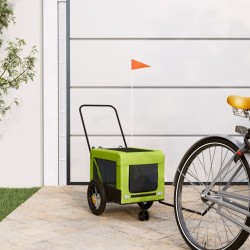 vidaXL Remolque de bicicleta mascotas hierro tela Oxford verde negro