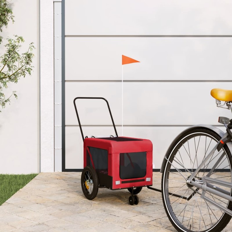 vidaXL Remolque de bicicleta mascotas hierro tela Oxford rojo negro vidaXL Remolque de bicicleta mascotas hierro tela Oxford rojo negro