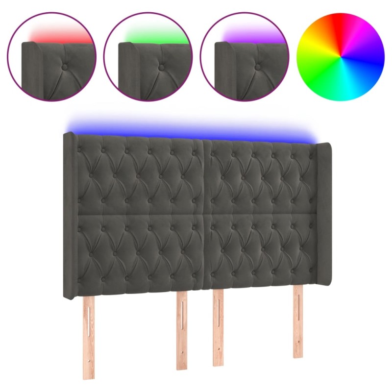 vidaXL Cabecero con LED de terciopelo gris oscuro 163x16x118/128 cm vidaXL Cabecero con LED de terciopelo gris oscuro 163x16x118/128 cm