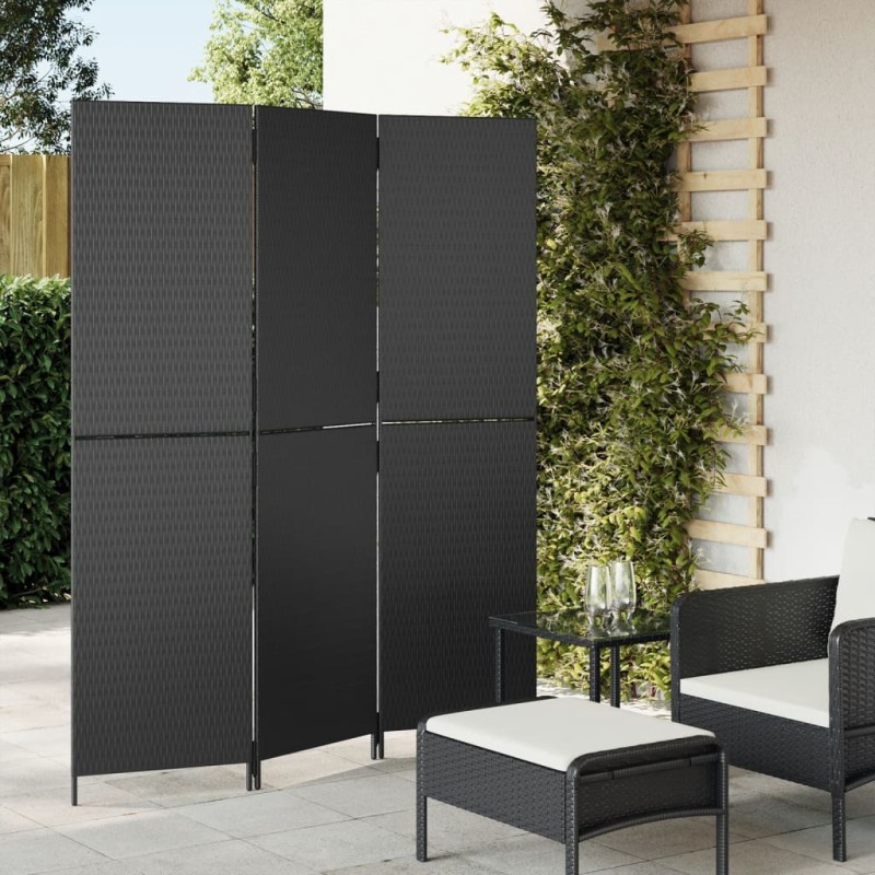 vidaXL Biombo de 3 paneles ratán sintético negro