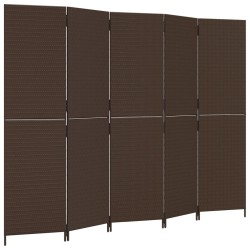 vidaXL Biombo de 5 paneles ratán sintético marrón