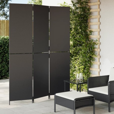 vidaXL Biombo de 3 paneles ratán sintético negro