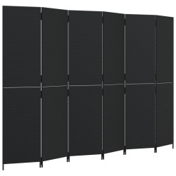 vidaXL Biombo de 6 paneles ratán sintético negro
