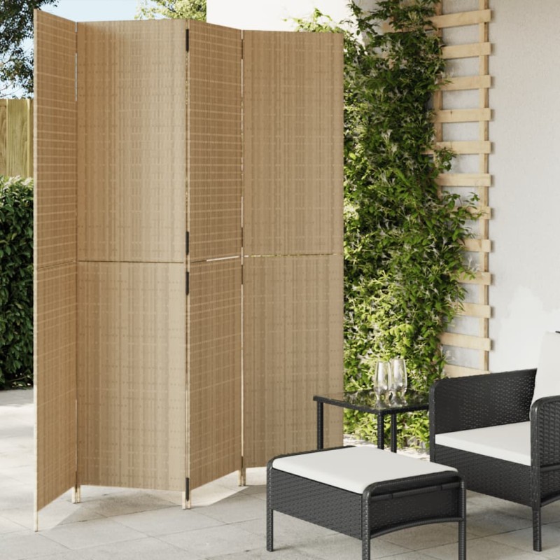 vidaXL Biombo de 4 paneles ratán sintético beige vidaXL Biombo de 4 paneles ratán sintético beige