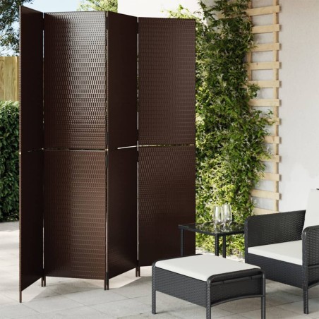 vidaXL Biombo de 4 paneles ratán sintético marrón