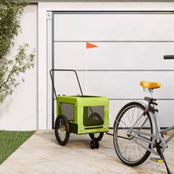 vidaXL Remolque de bicicleta mascotas hierro tela Oxford verde negro