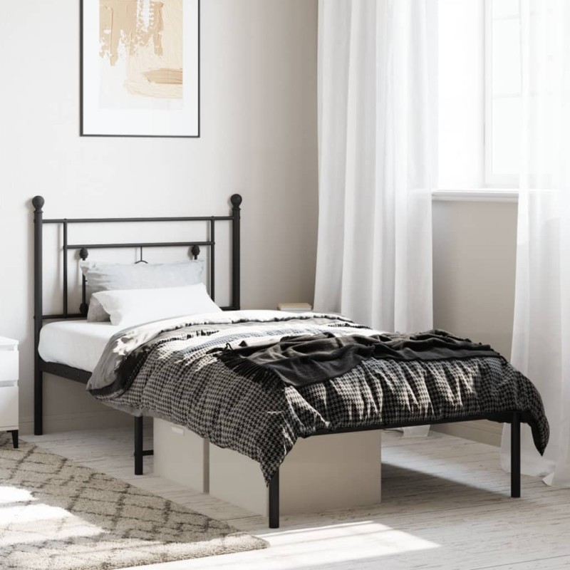 vidaXL Estructura de cama con cabecero metal negro 100x190 cm vidaXL Estructura de cama con cabecero metal negro 100x190 cm