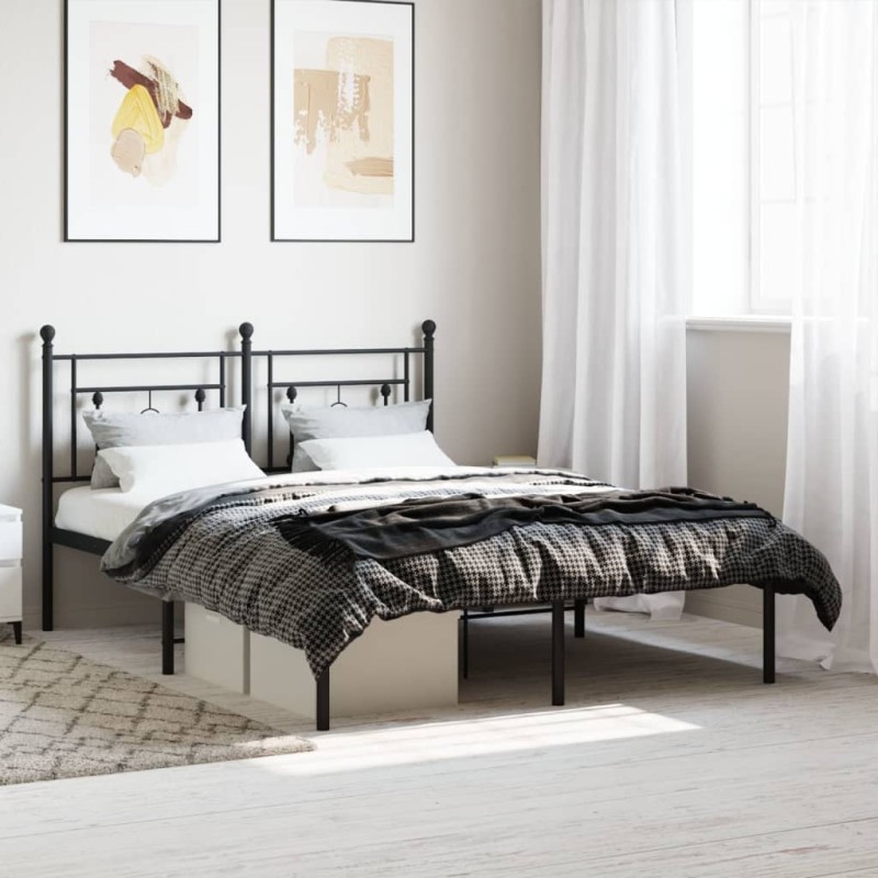 vidaXL Estructura de cama con cabecero metal negro 135x190 cm vidaXL Estructura de cama con cabecero metal negro 135x190 cm