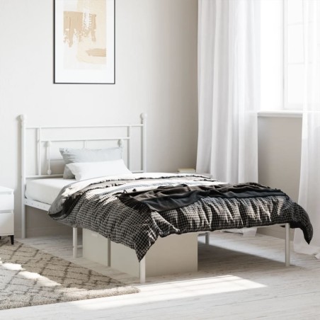vidaXL Estructura de cama de metal con cabecero blanco 107x203 cm