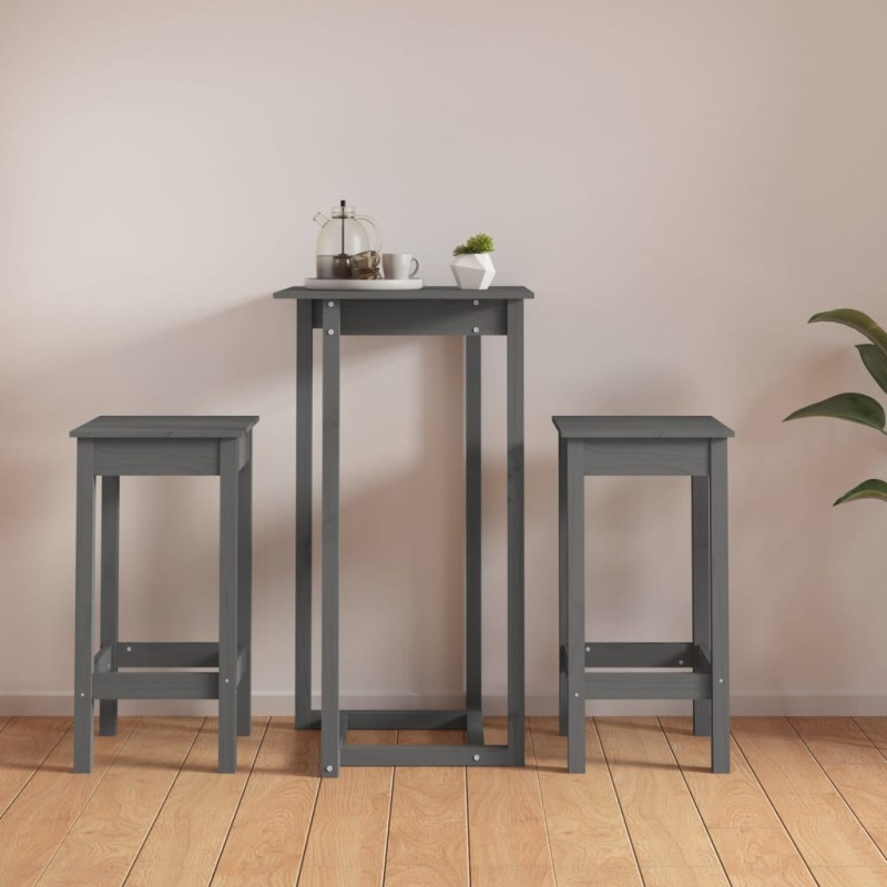 vidaXL Set de bar 3 piezas madera maciza de pino gris vidaXL Set de bar 3 piezas madera maciza de pino gris