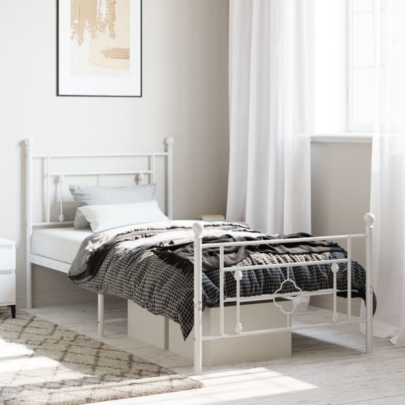 vidaXL Estructura cama metal con cabecero y pie cama blanca 90x200 cm vidaXL Estructura cama metal con cabecero y pie cama blanca 90x200 cm