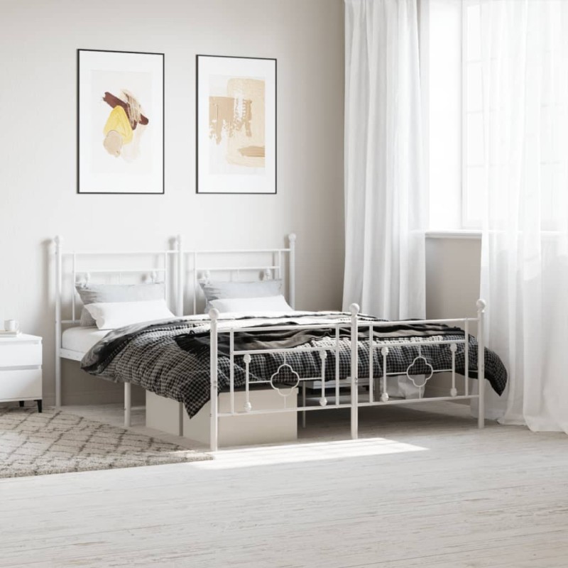vidaXL Estructura cama metal con cabecero y estribo blanco 160x200 cm