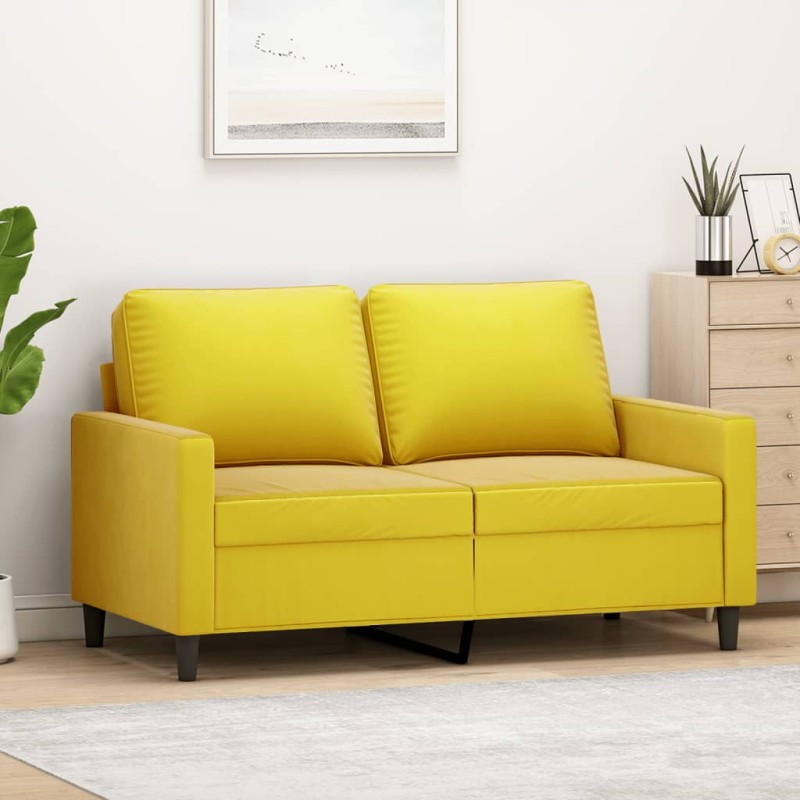 vidaXL Sofá de 2 plazas terciopelo amarillo 120 cm vidaXL Sofá de 2 plazas terciopelo amarillo 120 cm