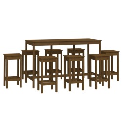 vidaXL Set de bar 9 piezas madera maciza de pino marrón miel