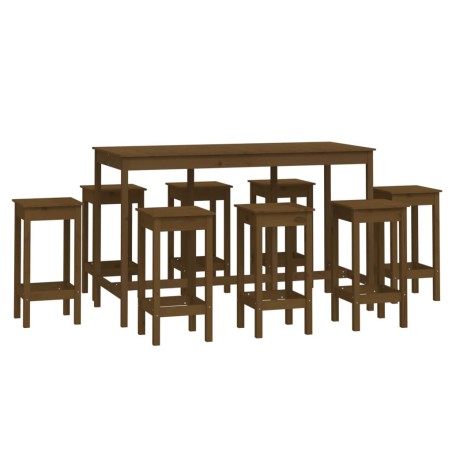 vidaXL Set de bar 9 piezas madera maciza de pino marrón miel