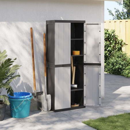 vidaXL Armario de almacenaje exterior PP gris y negro 65x37x165 cm