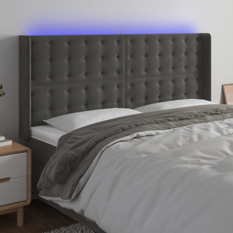 vidaXL Cabecero con LED de terciopelo gris oscuro 203x16x118/128 cm vidaXL Cabecero con LED de terciopelo gris oscuro 203x16x118/128 cm