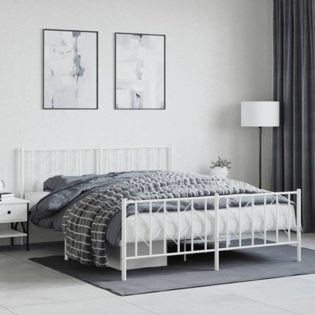 vidaXL Estructura cama metal con cabecero y estribo blanco 160x200 cm