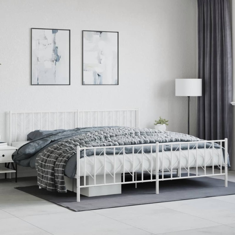 vidaXL Estructura cama metal con cabecero y estribo blanco 200x200 cm vidaXL Estructura cama metal con cabecero y estribo blanco 200x200 cm