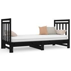 vidaXL Sofá cama extraíble madera maciza de pino negro 2x(90x190) cm