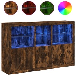 vidaXL Aparador con luces LED roble ahumado 162x37x100 cm