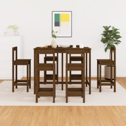 vidaXL Set de bar 7 piezas madera maciza de pino marrón miel