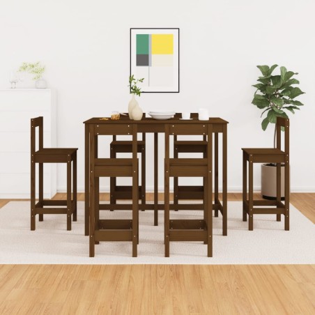 vidaXL Set de bar 7 piezas madera maciza de pino marrón miel
