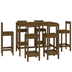 vidaXL Set de bar 7 piezas madera maciza de pino marrón miel