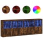 vidaXL Aparador con luces LED roble ahumado 283x37x100 cm vidaXL Aparador con luces LED roble ahumado 283x37x100 cm
