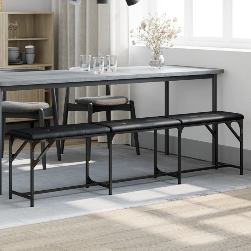 vidaXL Banco de comedor acero y cuero sintético negro 186x32x45 cm vidaXL Banco de comedor acero y cuero sintético negro 186x32x45 cm