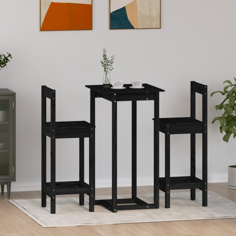 vidaXL Set de bar 3 piezas madera maciza de pino negro vidaXL Set de bar 3 piezas madera maciza de pino negro