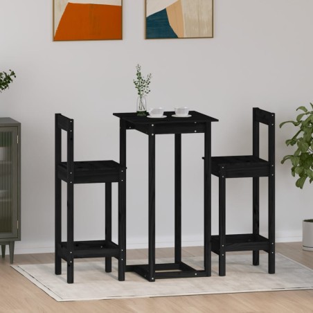 vidaXL Set de bar 3 piezas madera maciza de pino negro