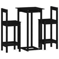 vidaXL Set de bar 3 piezas madera maciza de pino negro