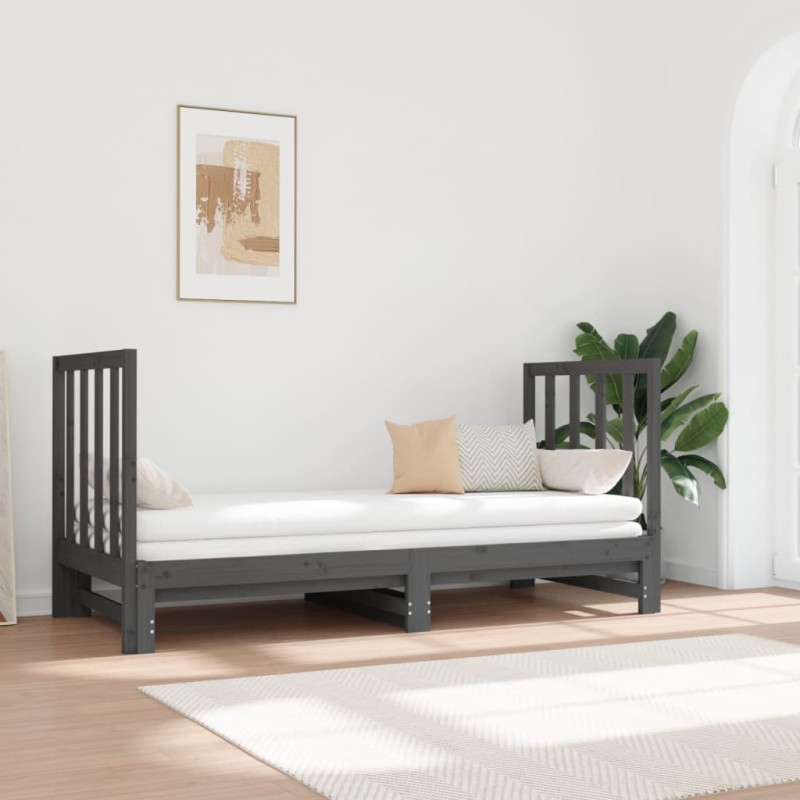 vidaXL Sofá cama extraíble madera maciza de pino gris 2x(90x190) cm vidaXL Sofá cama extraíble madera maciza de pino gris 2x(90x190) cm