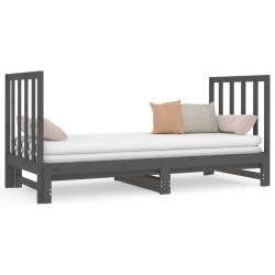 vidaXL Sofá cama extraíble madera maciza de pino gris 2x(90x190) cm