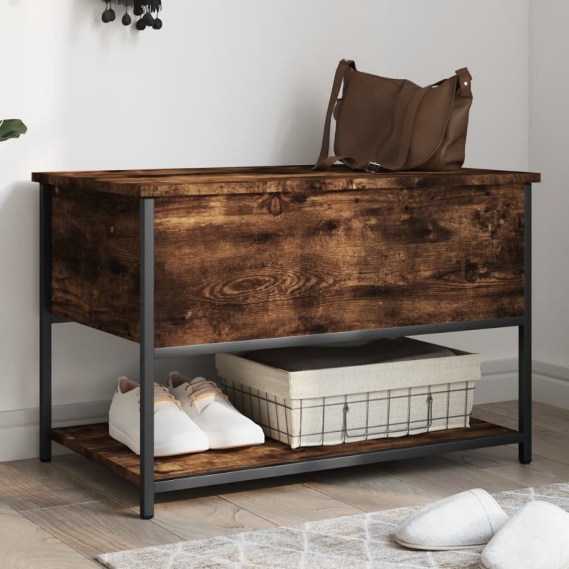 vidaXL Banco almacenaje madera ingeniería roble ahumado 70x42,5x47 cm vidaXL Banco almacenaje madera ingeniería roble ahumado 70x42,5x47 cm