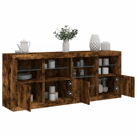 vidaXL Aparador con luces LED roble ahumado 164x37x67 cm
