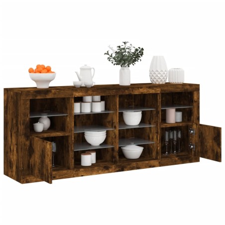 vidaXL Aparador con luces LED roble ahumado 163x37x67 cm