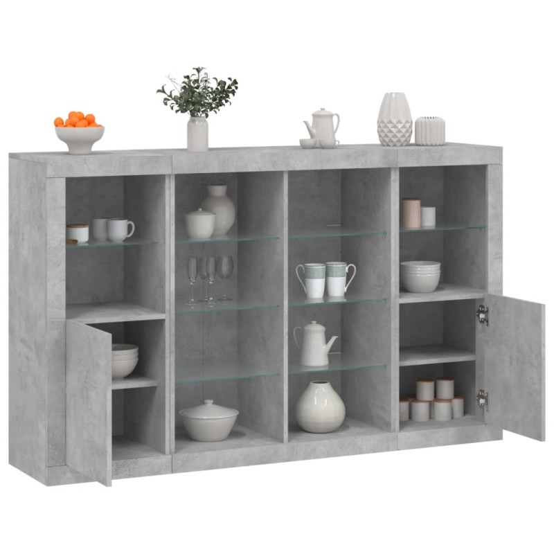 vidaXL Aparador con luz LED 3 pzas madera de ingeniería gris hormigón vidaXL Aparador con luz LED 3 pzas madera de ingeniería gris hormigón