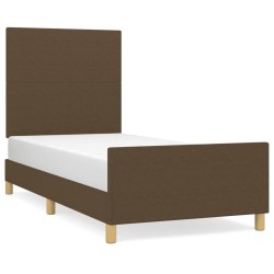 vidaXL Estructura de cama con cabecero de tela marrón oscuro 90x190 cm