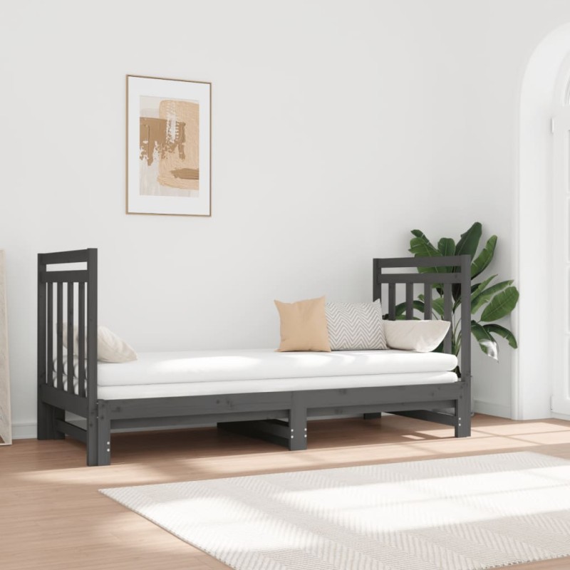vidaXL Sofá cama extraíble madera maciza de pino gris 2x(90x190) cm vidaXL Sofá cama extraíble madera maciza de pino gris 2x(90x190) cm