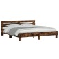 vidaXL Estructura de cama cabecero y luces LED roble ahumado 160x200cm vidaXL Estructura de cama cabecero y luces LED roble ahumado 160x200cm