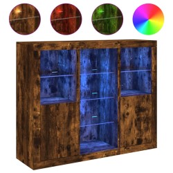 vidaXL Aparador con luz LED 3 pzas madera de ingeniería roble ahumado