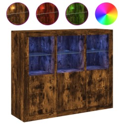 vidaXL Aparador con luz LED 3 pzas madera de ingeniería roble ahumado