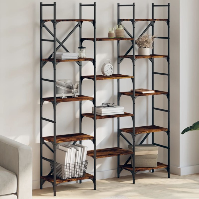vidaXL Estantería madera ingeniería roble ahumado 127,5x28,5x172,5 cm vidaXL Estantería madera ingeniería roble ahumado 127,5x28,5x172,5 cm
